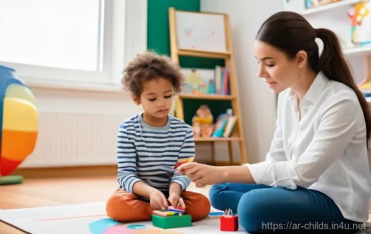 아동심리상담사에게 필요한 자기계발 - **Prompt:** A compassionate female child psychologist, dressed professionally in a modest, modern bu...