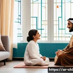 아동심리상담과 부모교육 연계 사례 - A warm and intimate family scene in a modern Middle Eastern living room, featuring an Arab mother an...