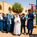 아동심리상담과 놀이치료 - A diverse group of Arab children wearing modest, culturally appropriate clothing and playing coopera...